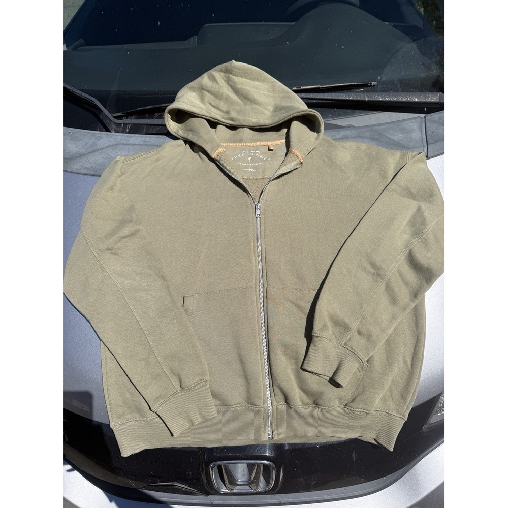 Free‎ Planet Long Sleeve Fleece Zip Up Hoodie Size L Olive